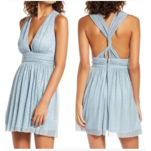 Lulus Ailey Dress Racer Open Skater Back Deep Plunge Blue XL NWT - Picture 1 of 11